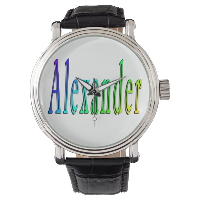 farbenfrohe Alexander Name-Logo Armbanduhr (Vorderseite)