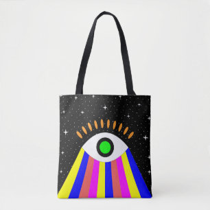 Farbenfrohe alles Auge flaches Design mit Sternen Tasche
