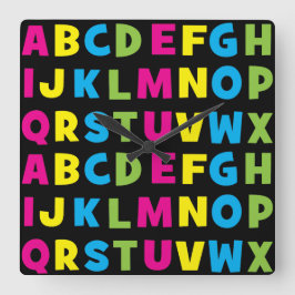 Farbenfrohe Alphabet A bis Z Quadratische Wanduhr