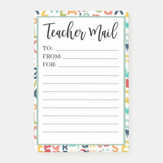 Farbenfrohe Alphabet-Note vom Lehrer Post-it Klebezettel (Vorderseite)