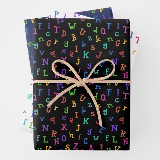 Farbenfrohe Alphabete zurück zum Schulmuster Geschenkpapier Set (Beispiel)