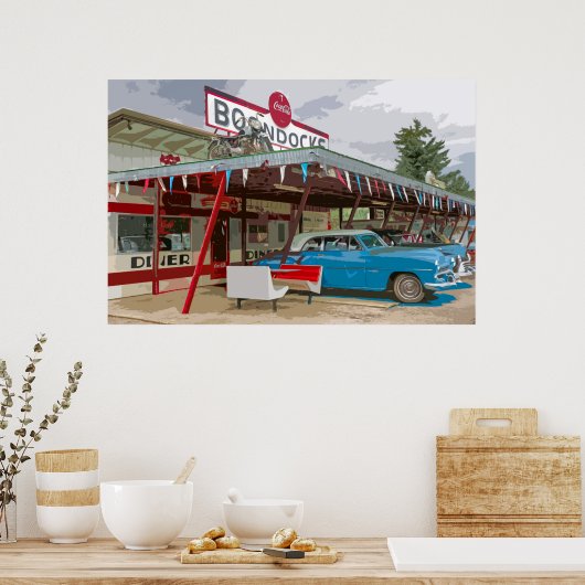 Farbenfrohe Alt Drive-In und Old Car Poster (Küche)