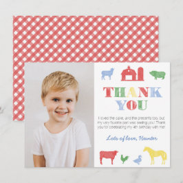 Farbenfrohe alte MacDonald Farm Geburtstagsparty P Dankeskarte