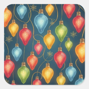Farbenfrohe, altmodische Weihnachtsbeleuchtung Quadratischer Aufkleber