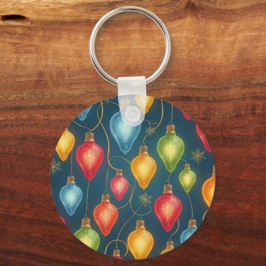 Farbenfrohe, altmodische Weihnachtsbeleuchtung Schlüsselanhänger (Vorderseite)