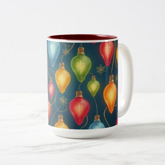 Farbenfrohe, altmodische Weihnachtsbeleuchtung Zweifarbige Tasse (VorderseiteRechts)
