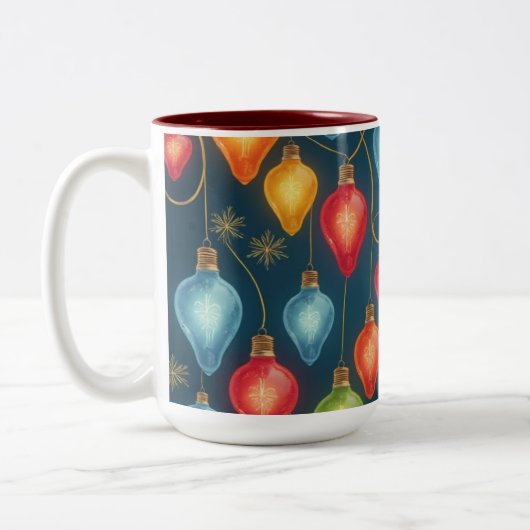 Farbenfrohe, altmodische Weihnachtsbeleuchtung Zweifarbige Tasse (Links)
