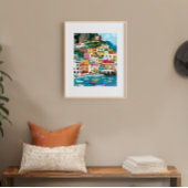 Farbenfrohe Amalfi Coast Beach Illustration Fotodruck