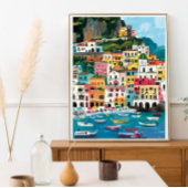Farbenfrohe Amalfi Coast Beach Illustration Fotodruck