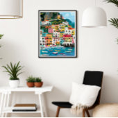 Farbenfrohe Amalfi Coast Beach Illustration Fotodruck