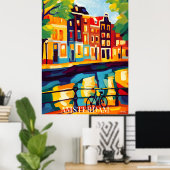 Farbenfrohe Amsterdam Canal Scene Abstrakt Fauvism Poster (Heimbüro)