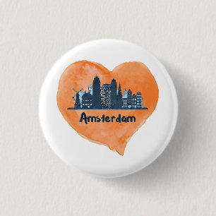 Farbenfrohe Amsterdam City Skyline Wasserfarbenher Button