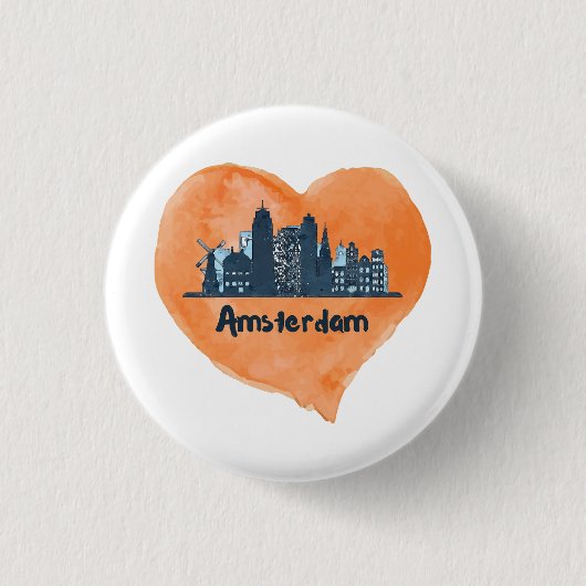 Farbenfrohe Amsterdam City Skyline Wasserfarbenher Button (Vorderseite)