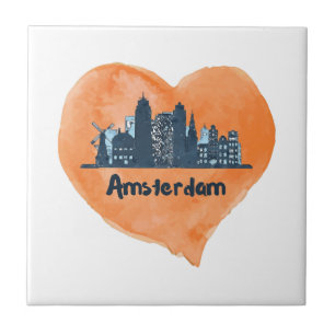 Farbenfrohe Amsterdam City Skyline Wasserfarbenher Fliese