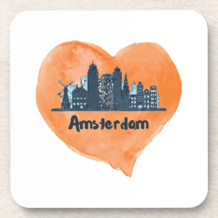 Farbenfrohe Amsterdam City Skyline Wasserfarbenher Getränkeuntersetzer