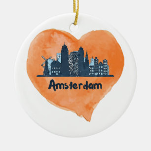 Farbenfrohe Amsterdam City Skyline Wasserfarbenher Keramik Ornament