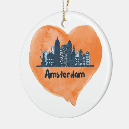 Farbenfrohe Amsterdam City Skyline Wasserfarbenher Keramik Ornament (Links)