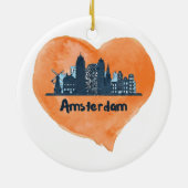 Farbenfrohe Amsterdam City Skyline Wasserfarbenher Keramik Ornament (Hinten)