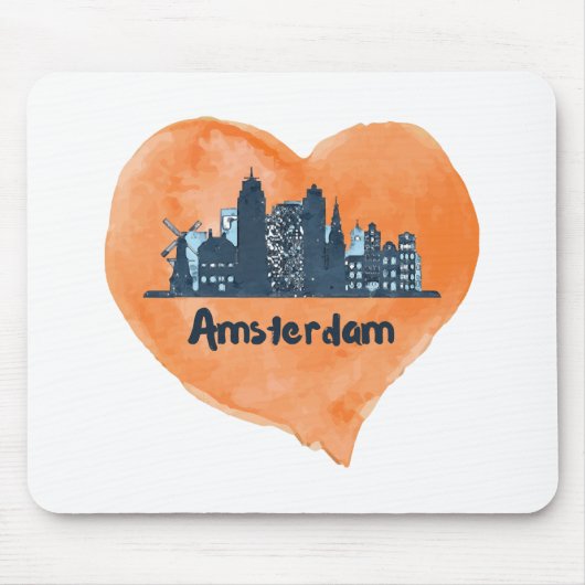 Farbenfrohe Amsterdam City Skyline Wasserfarbenher Mousepad (Vorne)