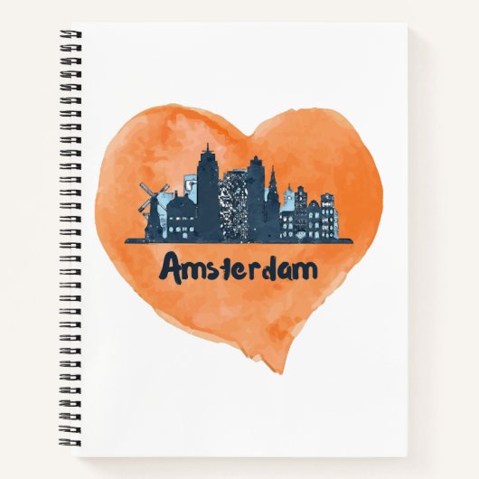 Farbenfrohe Amsterdam City Skyline Wasserfarbenher Notizblock (Vorderseite)