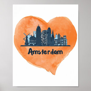 Farbenfrohe Amsterdam City Skyline Wasserfarbenher Poster