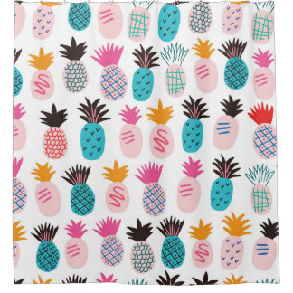 Farbenfrohe Ananas-Blätter, tropisches Doodle. Duschvorhang