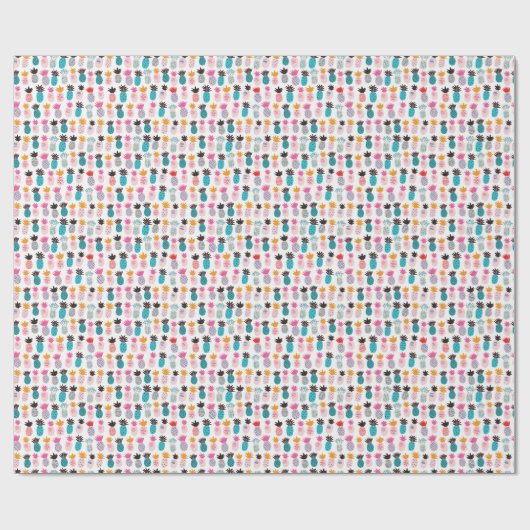 Farbenfrohe Ananas-Blätter, tropisches Doodle. Geschenkpapier (Flach)