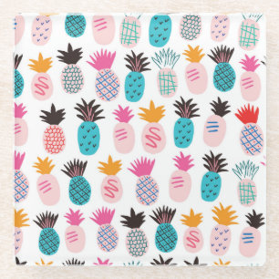 Farbenfrohe Ananas-Blätter, tropisches Doodle. Glasuntersetzer