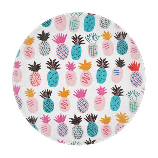 Farbenfrohe Ananas-Blätter, tropisches Doodle. Schneidebrett (Vorderseite)