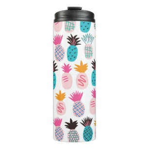 Farbenfrohe Ananas-Blätter, tropisches Doodle. Thermosbecher