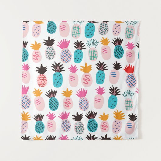 Farbenfrohe Ananas-Blätter, tropisches Doodle. Wandteppich (Vorderseite)