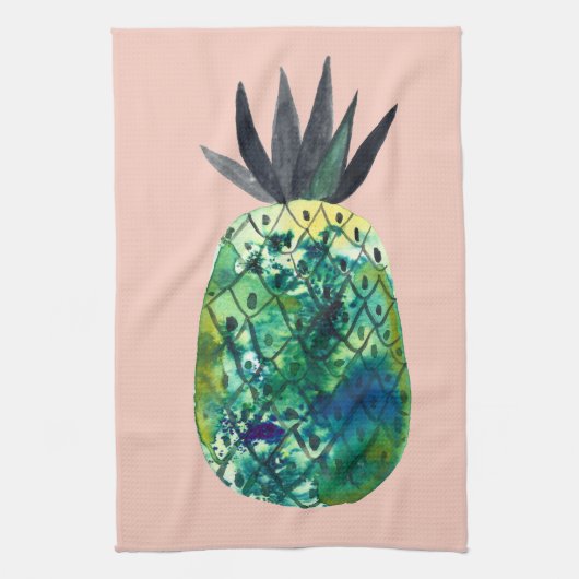 Farbenfrohe Ananas Blaues grünes Rosa Geschirrtuch (Vertikal)