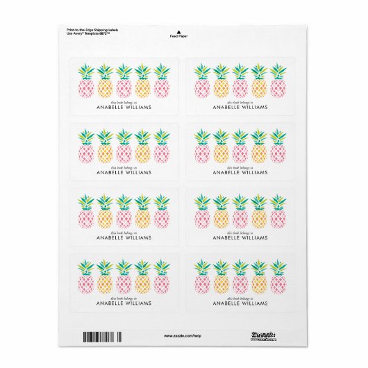 Farbenfrohe Ananas Buchzeichen Labels (Vorne)