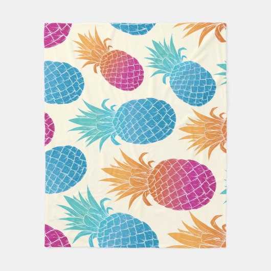 Farbenfrohe Ananas hellgelber Hintergrund Fleecedecke (Vorderseite)
