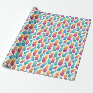 Farbenfrohe Ananas hellgelber Hintergrund Geschenkpapier
