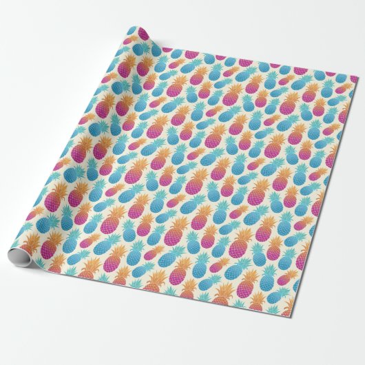 Farbenfrohe Ananas hellgelber Hintergrund Geschenkpapier (Ungerollt)