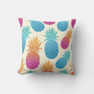 Farbenfrohe Ananas hellgelber Hintergrund Kissen
