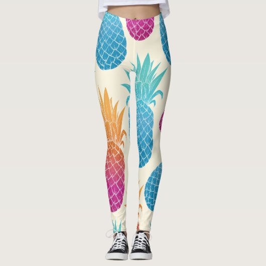 Farbenfrohe Ananas hellgelber Hintergrund Leggings (Vorderseite)