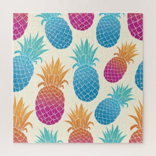Farbenfrohe Ananas hellgelber Hintergrund Puzzle (Vertikal)