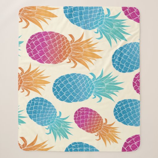 Farbenfrohe Ananas hellgelber Hintergrund Sherpadecke (Vorderseite)