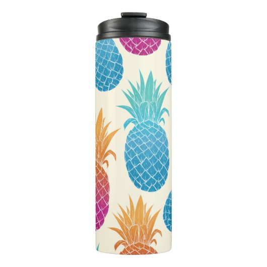Farbenfrohe Ananas hellgelber Hintergrund Thermosbecher (Vorderseite)