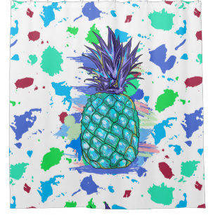 Farbenfrohe Ananas Paint Spritzer Illustration Duschvorhang