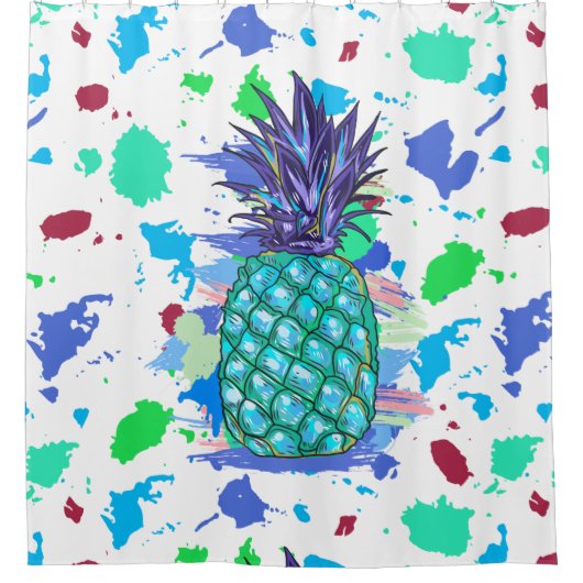 Farbenfrohe Ananas Paint Spritzer Illustration Duschvorhang (Vorderseite)