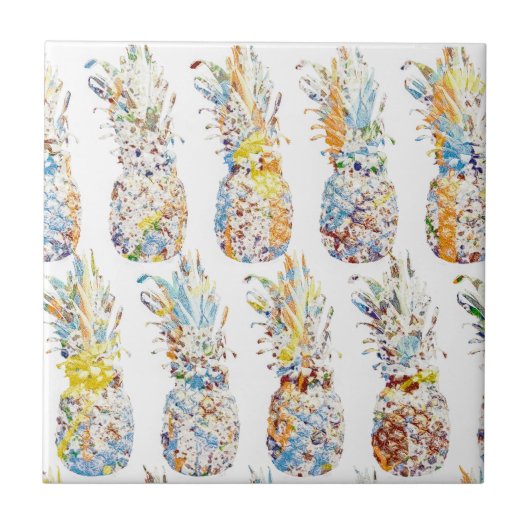 Farbenfrohe Ananas Print Fliese (Vorderseite)