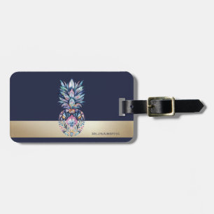 Farbenfrohe Ananas,Streifen Marineblau Gepäckanhänger