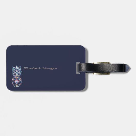 Farbenfrohe Ananas, Stripe Navy Blue Gepäckanhänger (Rückseite horizontal)