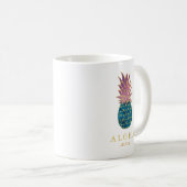 Farbenfrohe Ananas und Gold Aloha Kaffeetasse (VorderseiteRechts)