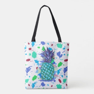 Farbenfrohe Ananas- und Paint-Spritzer-Illustratio Tasche