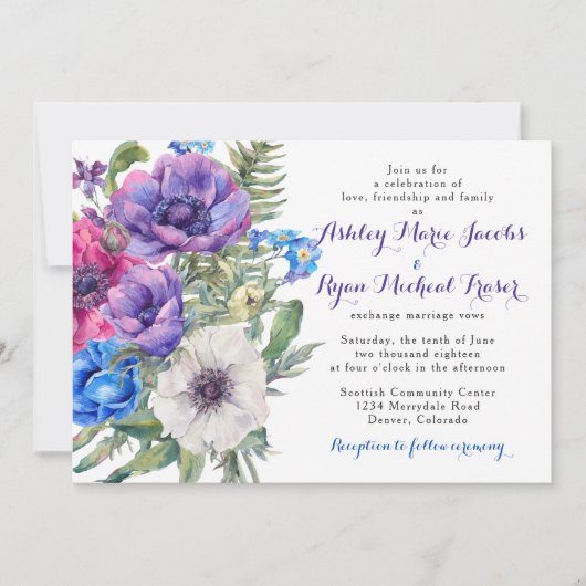 Farbenfrohe Anemone Blume Einladung zur Hochzeit (Vorderseite)