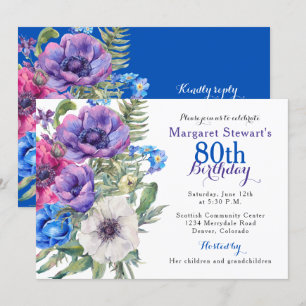 Farbenfrohe Anemonen-Blume 80. Geburtstagseinladun Einladung